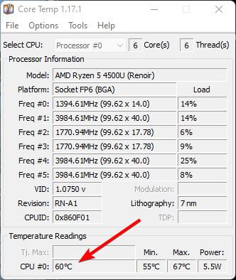 CoreTempのCPU温度
